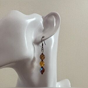 Elegant Gold and Brown Beaded Earrings NWOT 2”